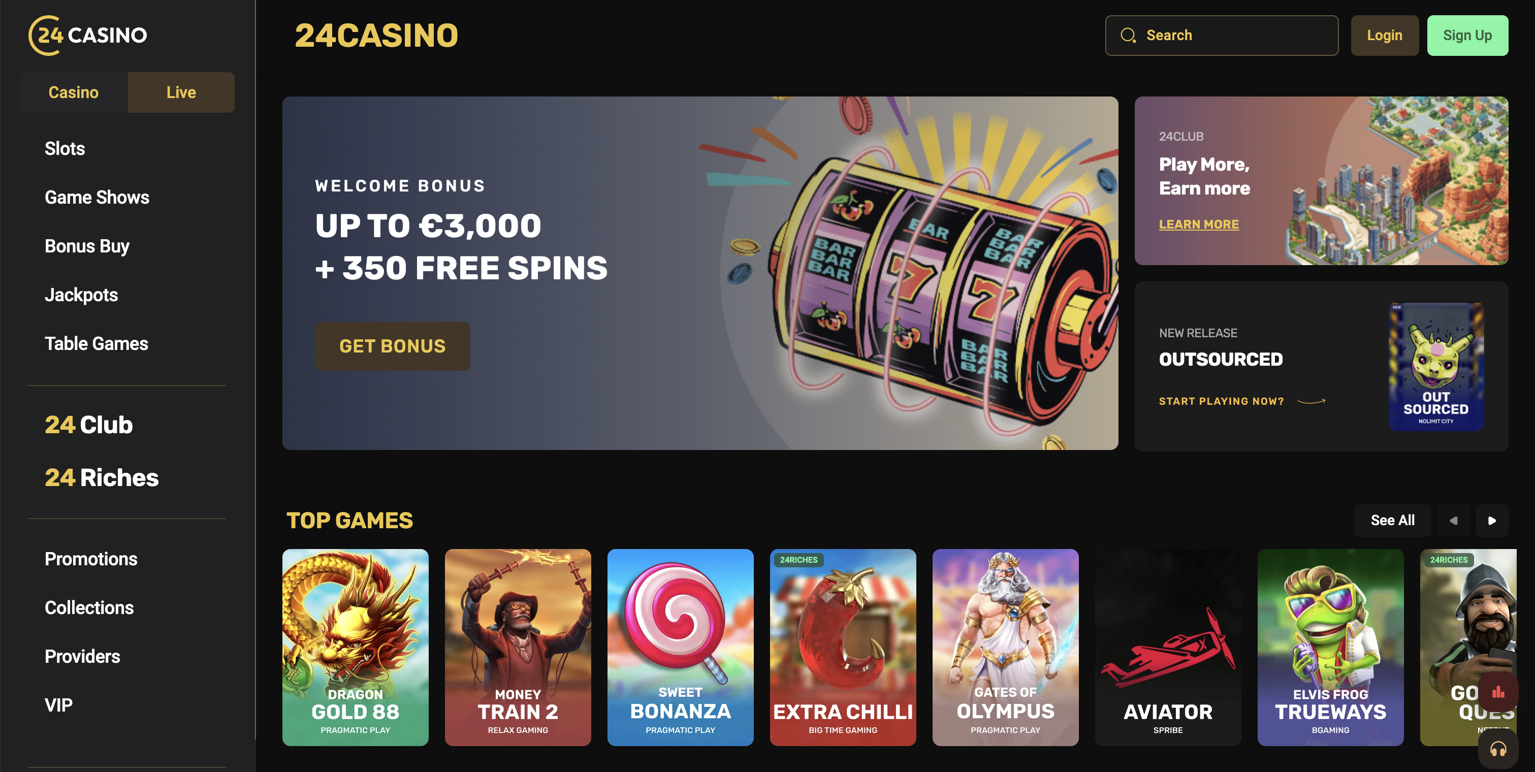 24 Casino sites - Bonus 3000 EUR with 350 Free Spins