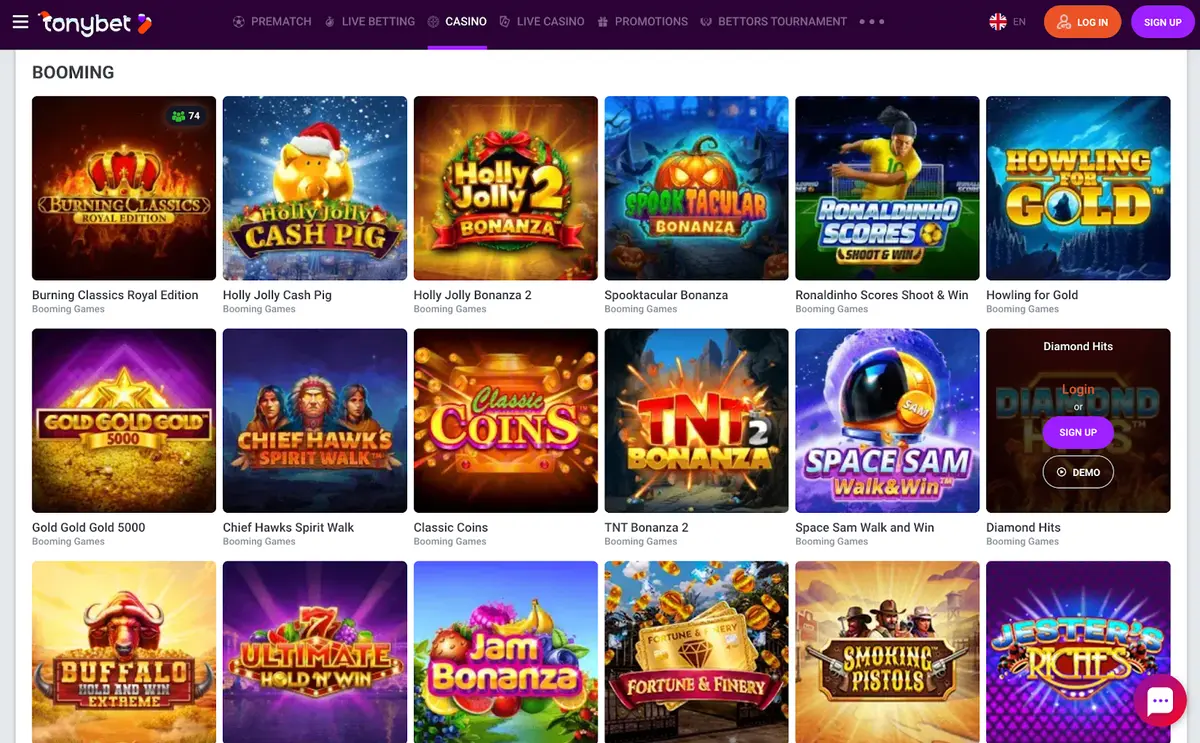 Booming Games on Tonybet