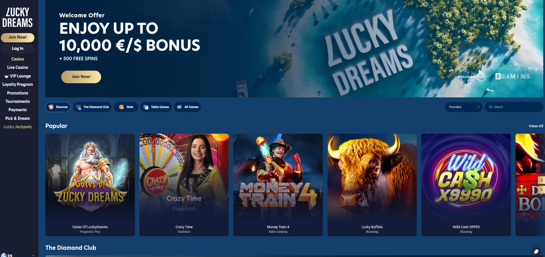 Lucky Dreams - Bonus 10000 EUR and 500 Free Spins