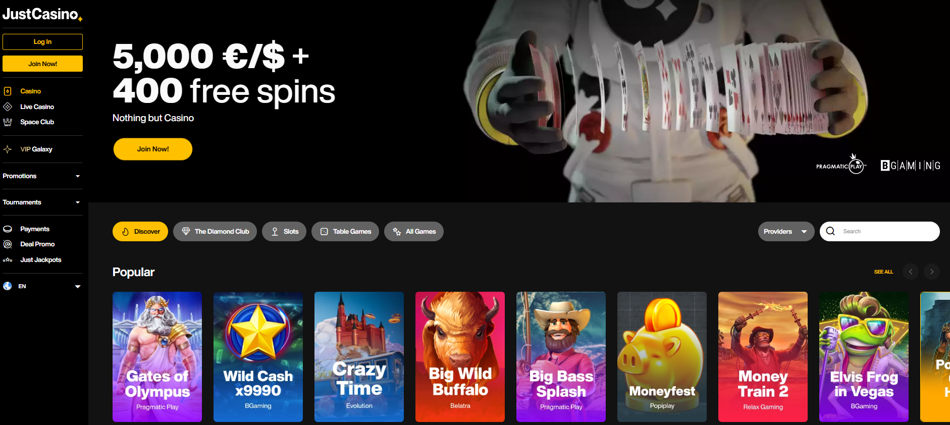 Just casino - €5000 Deposit Bonus  and 400 Free Spins​ for Irish Casino Players